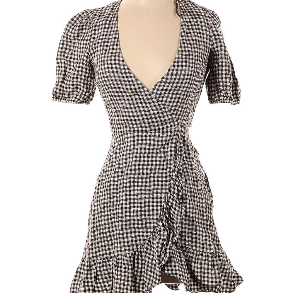Los Angeles Atelier & Other Stories Brown White Wrap Linen Mini Dress 0 32